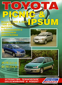 Toyota Picnic Ipsum. Модели 2WD 4WD 1996-01 гг. с бензиновыми 3S-FE(2,0 л), и дизельными 3C-TE (2,2 л) двигателями. Устройство, техническое обслуживание и ремонт изменяется размеренно двигаясь
